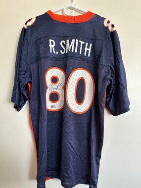 ROD SMITH DENVER BRONCOS WR AUTOGRAPHED REEBOK FOOTBALL JERSEY W/COA - L - 941